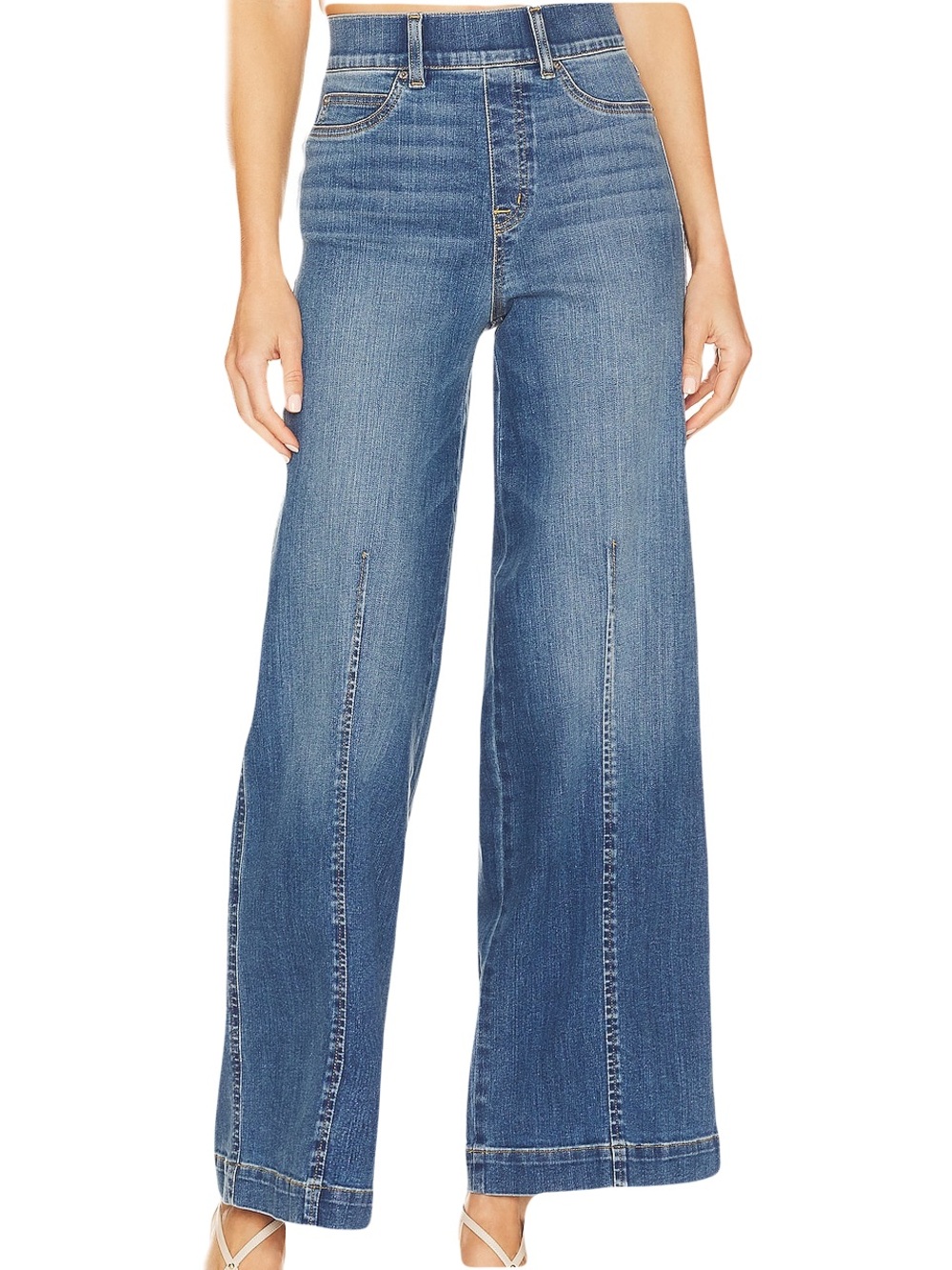 Revolve Spanx front seam wide leg high rise jeans in vintage indigo L